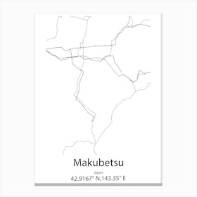 Makubetsu,Japan Minimalist Map Canvas Print