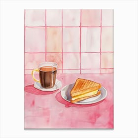 Pink Breakfast Food Coffee And Toastie 4 Canvas Print