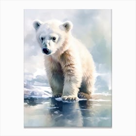 Polar Bear Cube Watercolor Canvas Print