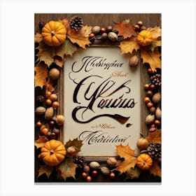 Calligraphy In An Elegant Cursive Script Forming A Festive Christmas Greeting Framed By Autumn Leav (1) Canvas Print