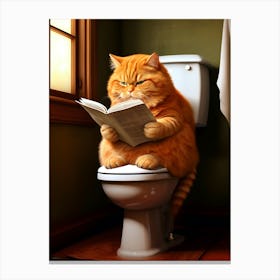 Orange Cat Reading A Book Canvas Print