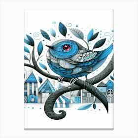 Chipper Blue Bird On A Branch Canvas Print