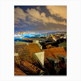 Portugal City At Night Photo Canvas Print