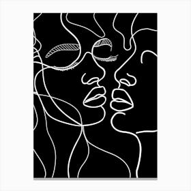 Black And White Abstract Women Faces In Line 4 Canvas Print