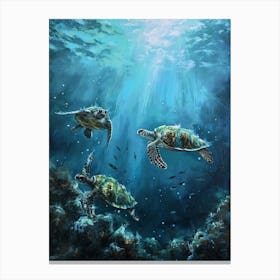 Sea Turtles Illuminated By The Light Underwater 8 Canvas Print