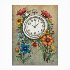 Pocket Watch With Flowers Canvas Print