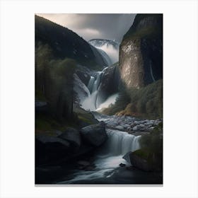 Skjervsfossen, Norway Realistic Photograph (1) Canvas Print