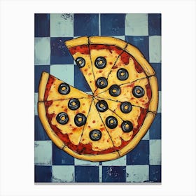 Pizza With Olives Blue Checkerboard 4 Canvas Print