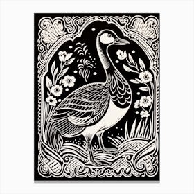 B&W Bird Linocut Goose 3 Canvas Print