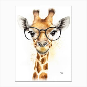 Smart Baby Giraffe Wearing Glasses Watercolour Illustration 1 Canvas Print