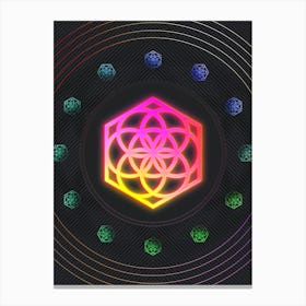 Neon Geometric Glyph in Pink and Yellow Circle Array on Black n.0325 Canvas Print