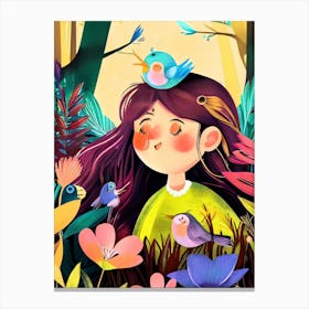 Luxmango Girl In Woods Water Colour Effect Canvas Print