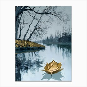 Leaf Floating In A River Canvas Print