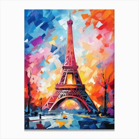 Eiffel Tower Paris at Night III, Modern Abstract Vibrant Painting Canvas Print