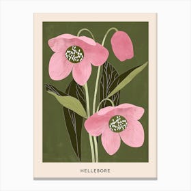 Pink & Green Hellebore 1 Flower Poster Canvas Print