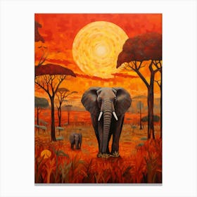 African Elephant In The Savannah Traditional Painting 1 Canvas Print