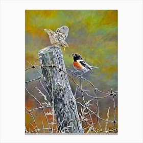 Two Birds On A Fence Post Canvas Print