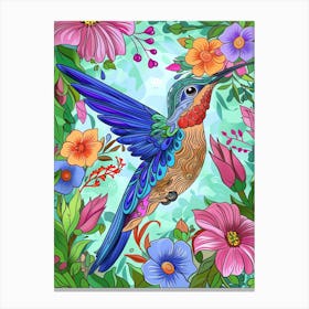 Humming Bird And Flowers Canvas Print