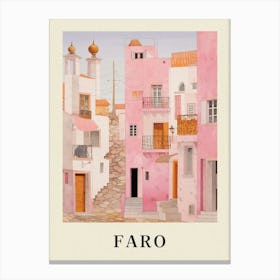 Faro Portugal 5 Vintage Pink Travel Illustration Poster Canvas Print