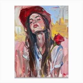 Girl With Red Rose Canvas Print