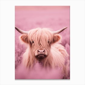 Pink Portrait Of Highland Cow Realistic Photography Style 5 Canvas Print