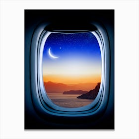 Airplane window with Moon, porthole #3 2 Canvas Print