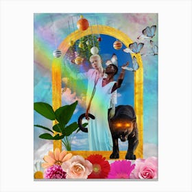 Afrofuturist collage African art comic space panther floral plant Canvas Print