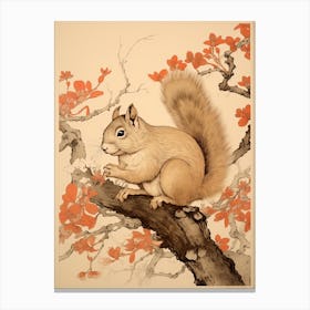 Squirrel Animal Drawing In The Style Of Ukiyo E 1 Canvas Print