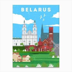 Minsk, Belarus — Retro travel minimalist poster 2 Canvas Print