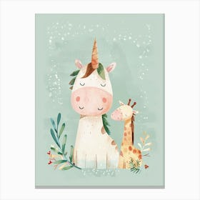 Giraffe & Unicorn Pastel Storybook Style 3 Canvas Print