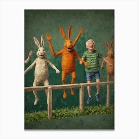 Rabbits Jumping Over Fence Canvas Print