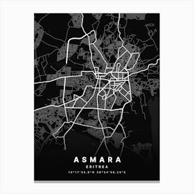 Asmara Eritrea Black Map Canvas Print