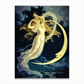 Maid of the Moon - Famous Herrman the Great Vintage Lady Maiden Pagan Witchy Beautiful Remastered Fairytale Canvas Print
