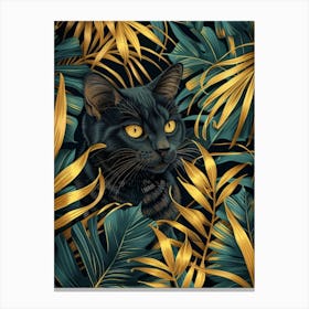 Black Cat In Gold Leaves Canvas Print