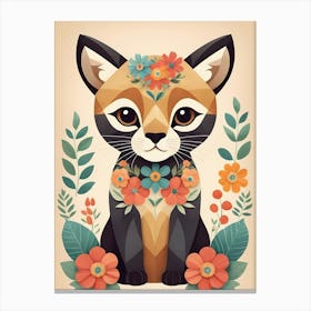 Floral Cute Baby Puma Nursery Illustration (37) Canvas Print