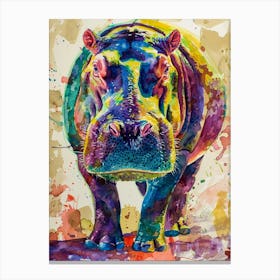 Hippopotamus Colourful Watercolour 2 Canvas Print