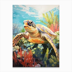 Turtle Swimming With Aquatic Plants 1 Canvas Print