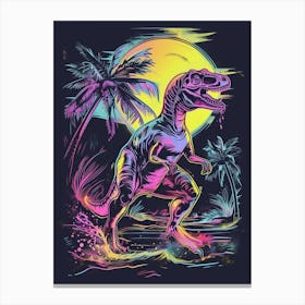 Black & Neon Dinosaur At Night In The Ocean Canvas Print