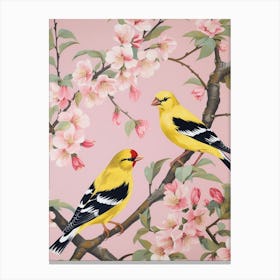 Vintage Japanese Inspired Bird Print American Goldfinch 4 Canvas Print