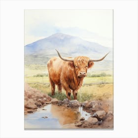 Highland Cow Drinking From Stream Canvas Print