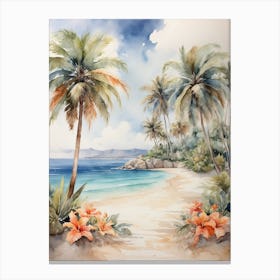 Watercolor Of A Tropical Beach 1 Canvas Print