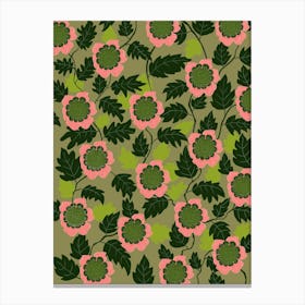 Pink And Green Flowers Canvas Print