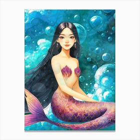 Mermaid, asian, Chinese, Korean, japanese, Thai ,ocean, sea, kids, girl, girls, bubbles, underwater, water Canvas Print