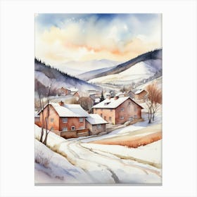 Watercolor Winter Village Canvas Print