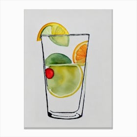 Tom Collins Minimal Line Drawing With Watercolour Cocktail Poster Canvas Print