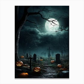 Art Landscape Pumpkin Holiday Design Halloween Fear Moon Skittish Green Grave Dark Scene (19) Canvas Print