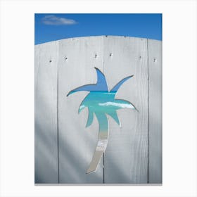 Palm Tree On A White Fence Canvas Print