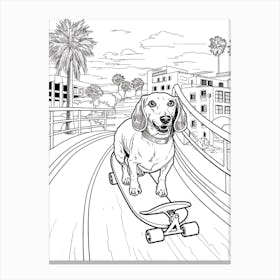 Dachshund Dog Skateboarding Line Art 1 Canvas Print