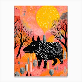 Polka Dot Rhino With Orange Pink Sunset Canvas Print