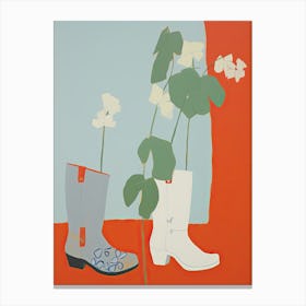 A Painting Of Cowboy Boots With Daisies Flowers, Pop Art Style 3 Canvas Print